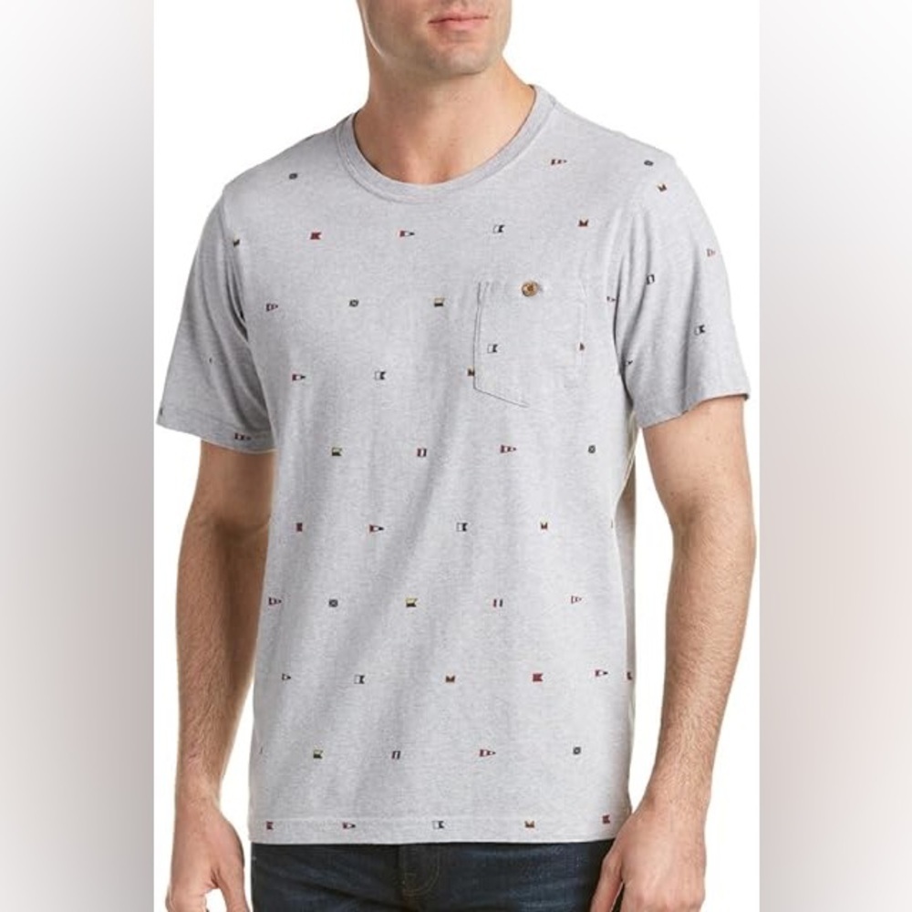 Tailor Vintage Light Gray Flag Print Men's T-Shirt - Picture 1 of 4